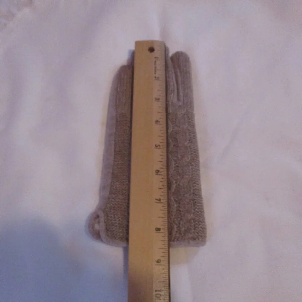 Beige Cashmere Warm Gloves with Faux Fur and Equipped Touch Screen Frien…